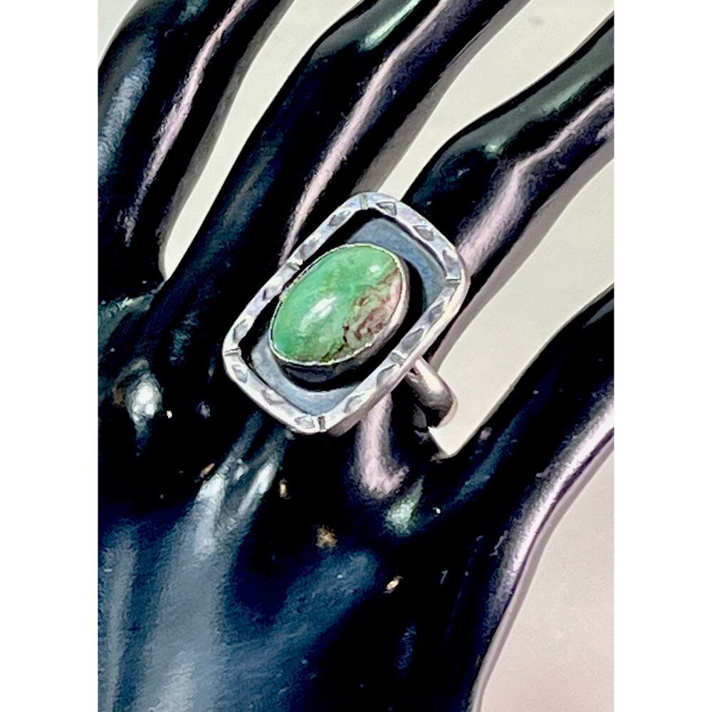 VTG Taxco Sterling Silver 925 Green Turquoise Statement Ring Sz 7.75 8.8g Signed - Picture 4 of 16